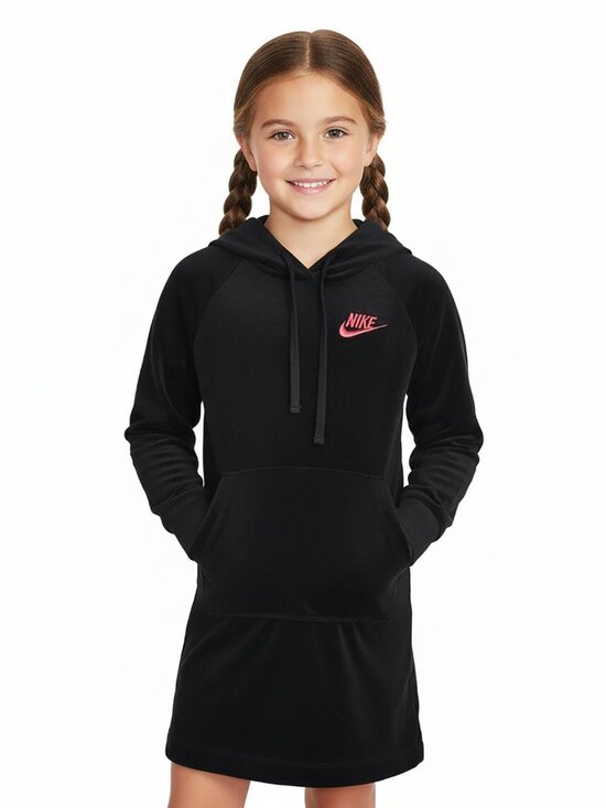 Nike Other - NIKE Girls Hoodie Dress Black Velour Long Sleeve Outfit Size 6